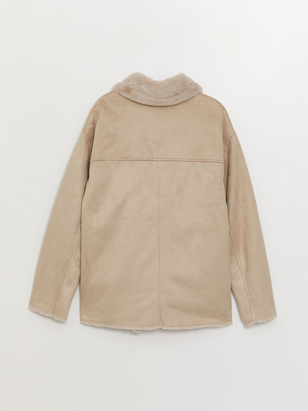 Gri Biker Yaka Düz Uzun Kollu Kadın Süet Mont-9