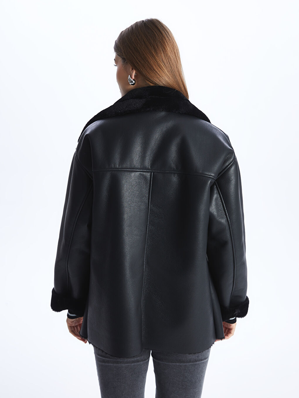 LCWAIKIKI Classic Women's Biker Neck Plain Faux Leather Jacket -W31210Z8-CVL