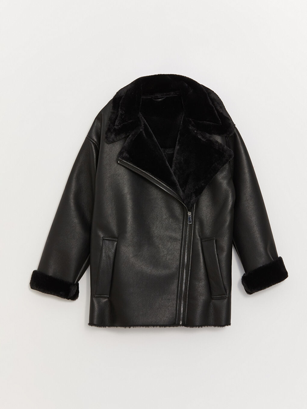 LCWAIKIKI Classic Women's Biker Neck Plain Faux Leather Jacket -W31210Z8-CVL