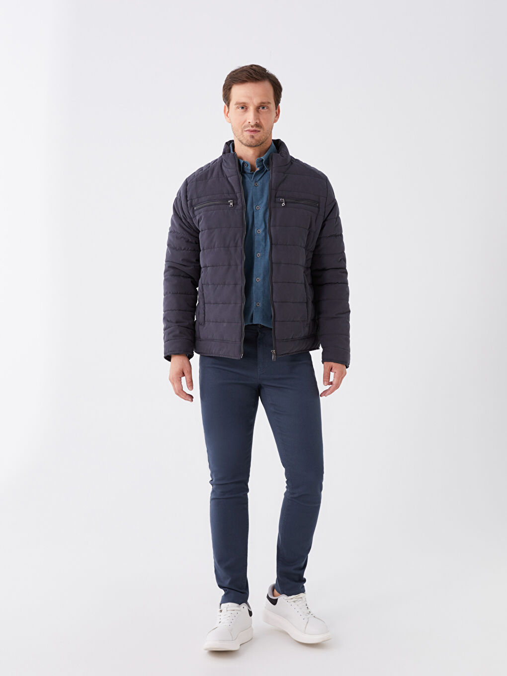 Antrasit Standart Kalıp Dik Yaka Erkek Şişme Mont-2