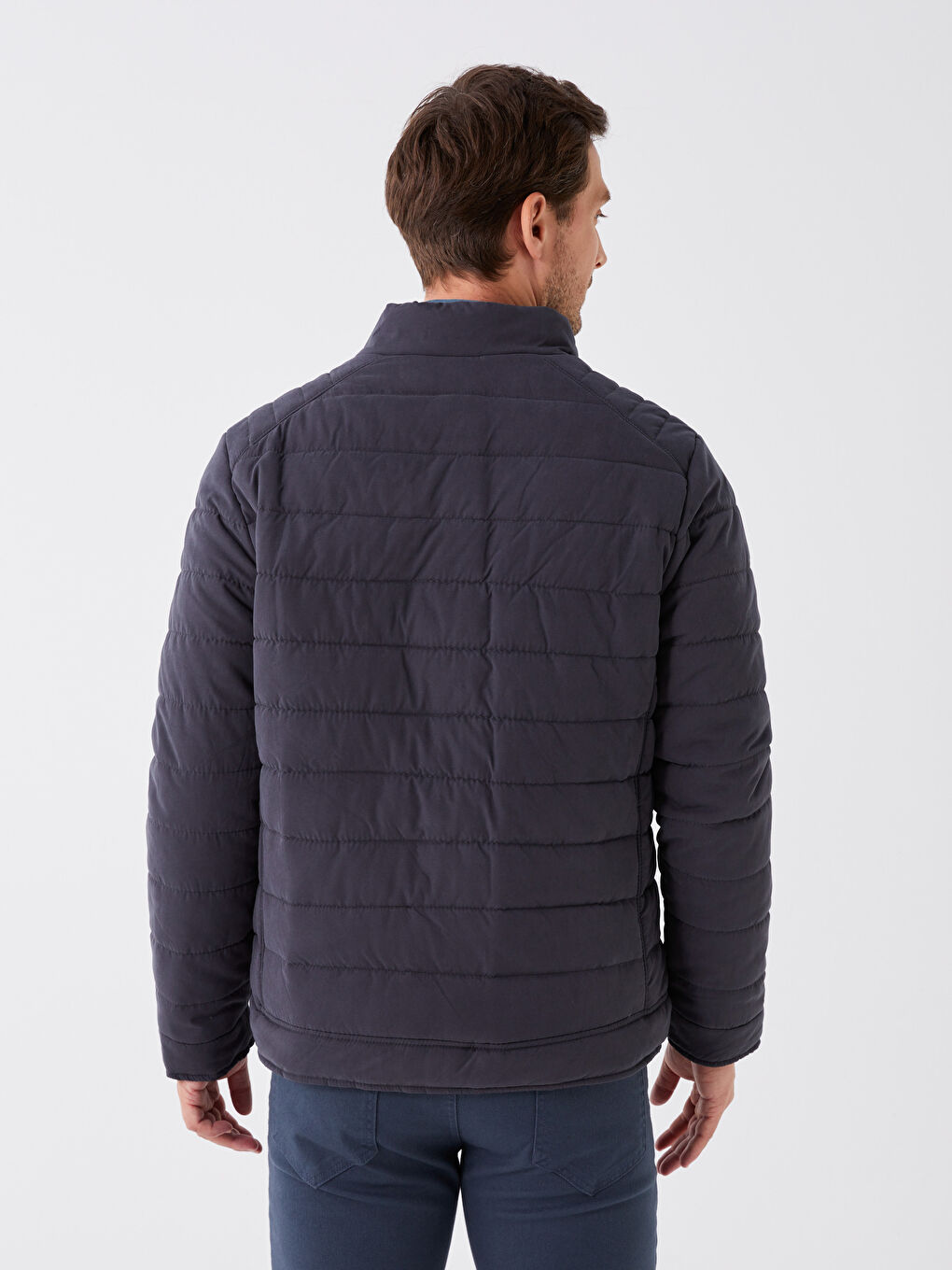 Antrasit Standart Kalıp Dik Yaka Erkek Şişme Mont-5