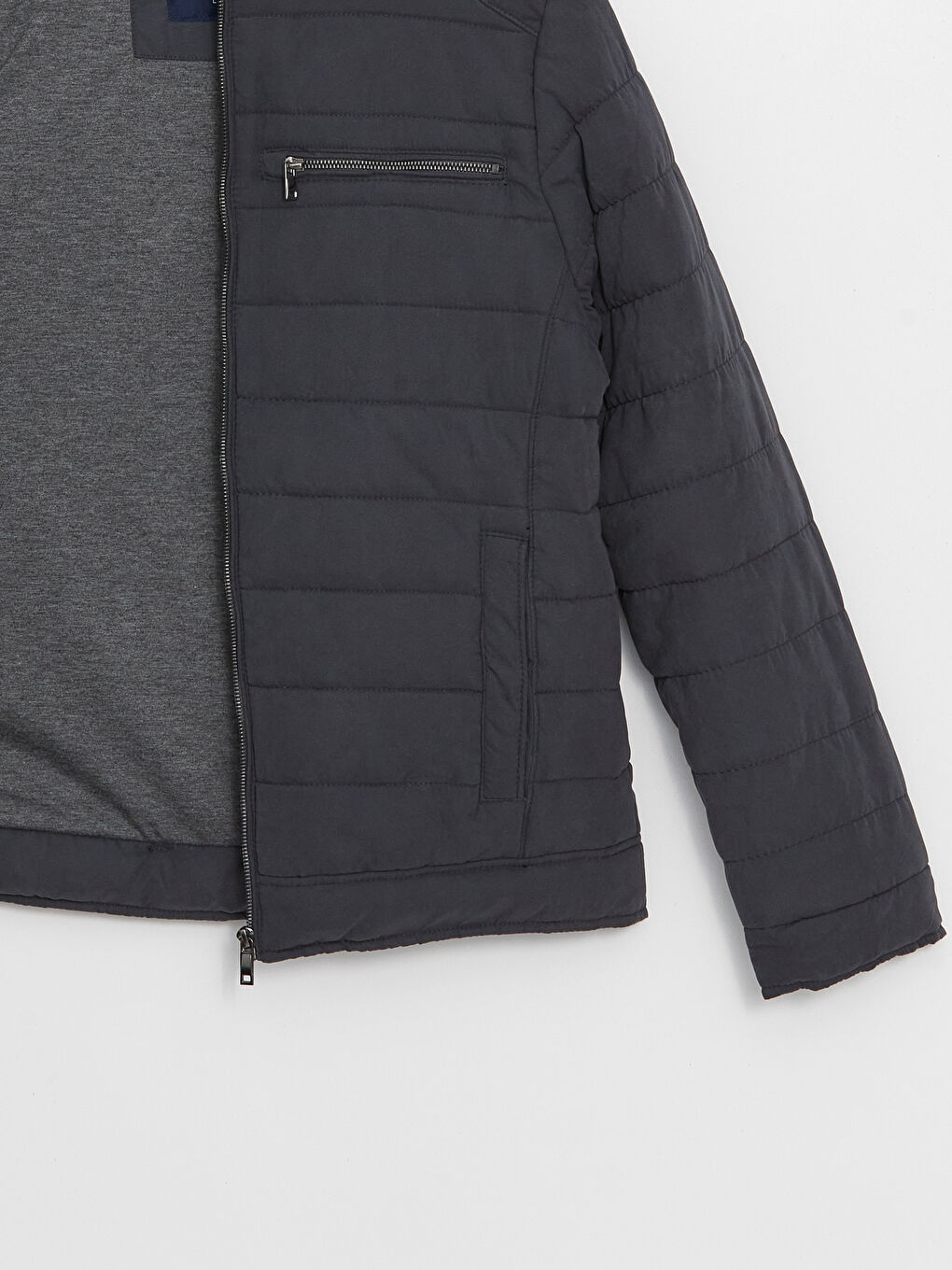 Antrasit Standart Kalıp Dik Yaka Erkek Şişme Mont-8