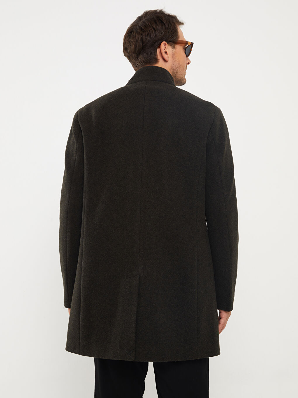 Haki Slim Fit Dik Yaka Erkek Kaşe Kaban-4