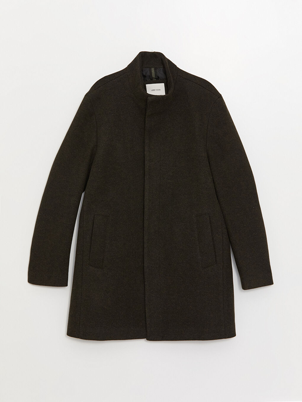 Haki Slim Fit Dik Yaka Erkek Kaşe Kaban-5