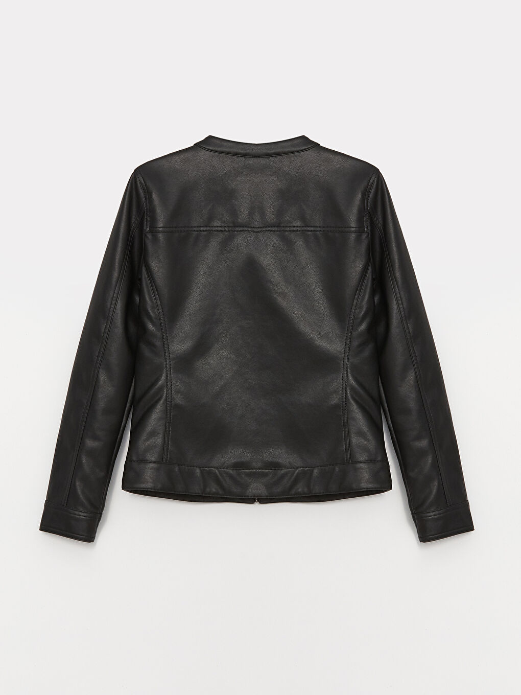 Crew Neck Women's Faux Leather Jacket-7