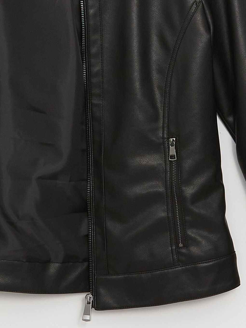 Crew Neck Women's Faux Leather Jacket-8
