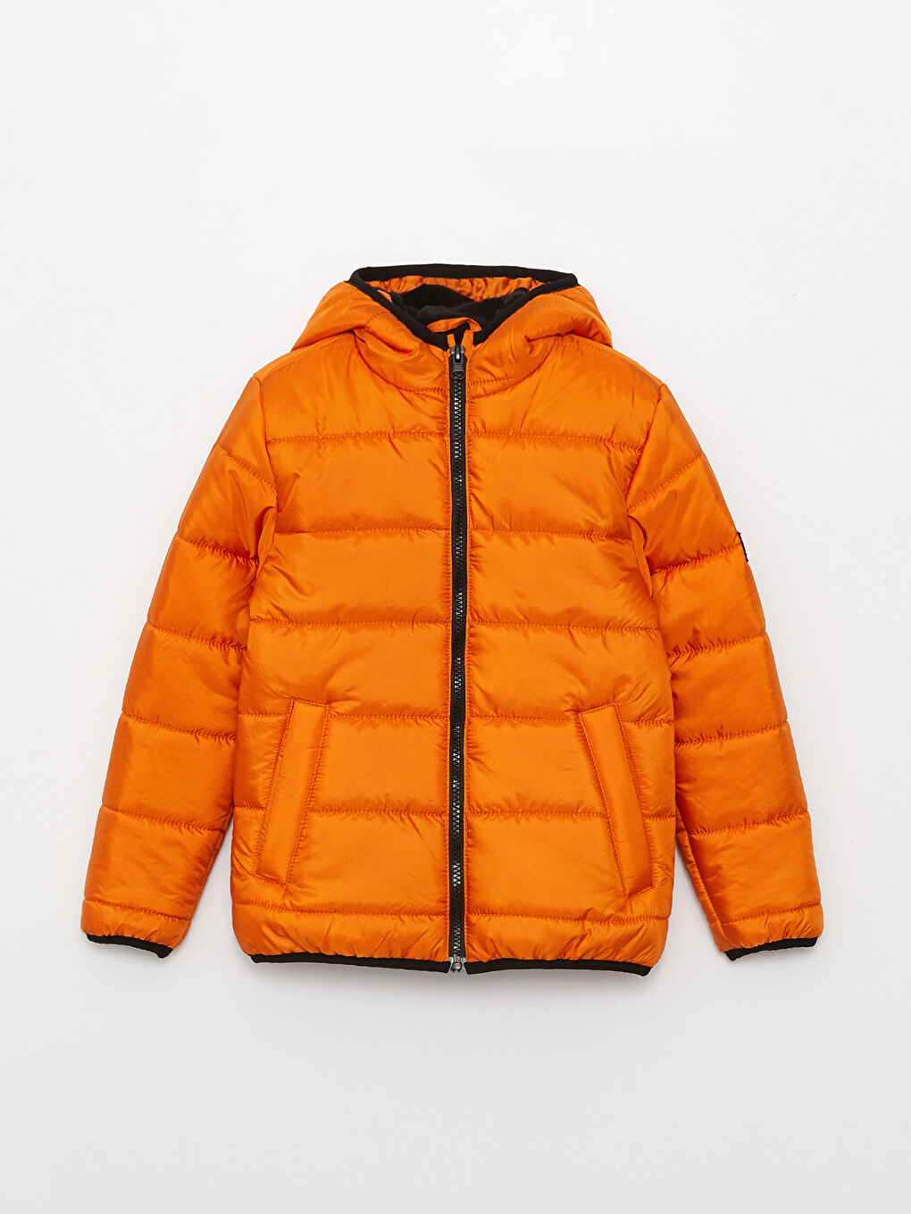 Turuncu Kapüşonlu Basic Erkek Çocuk Şişme Mont