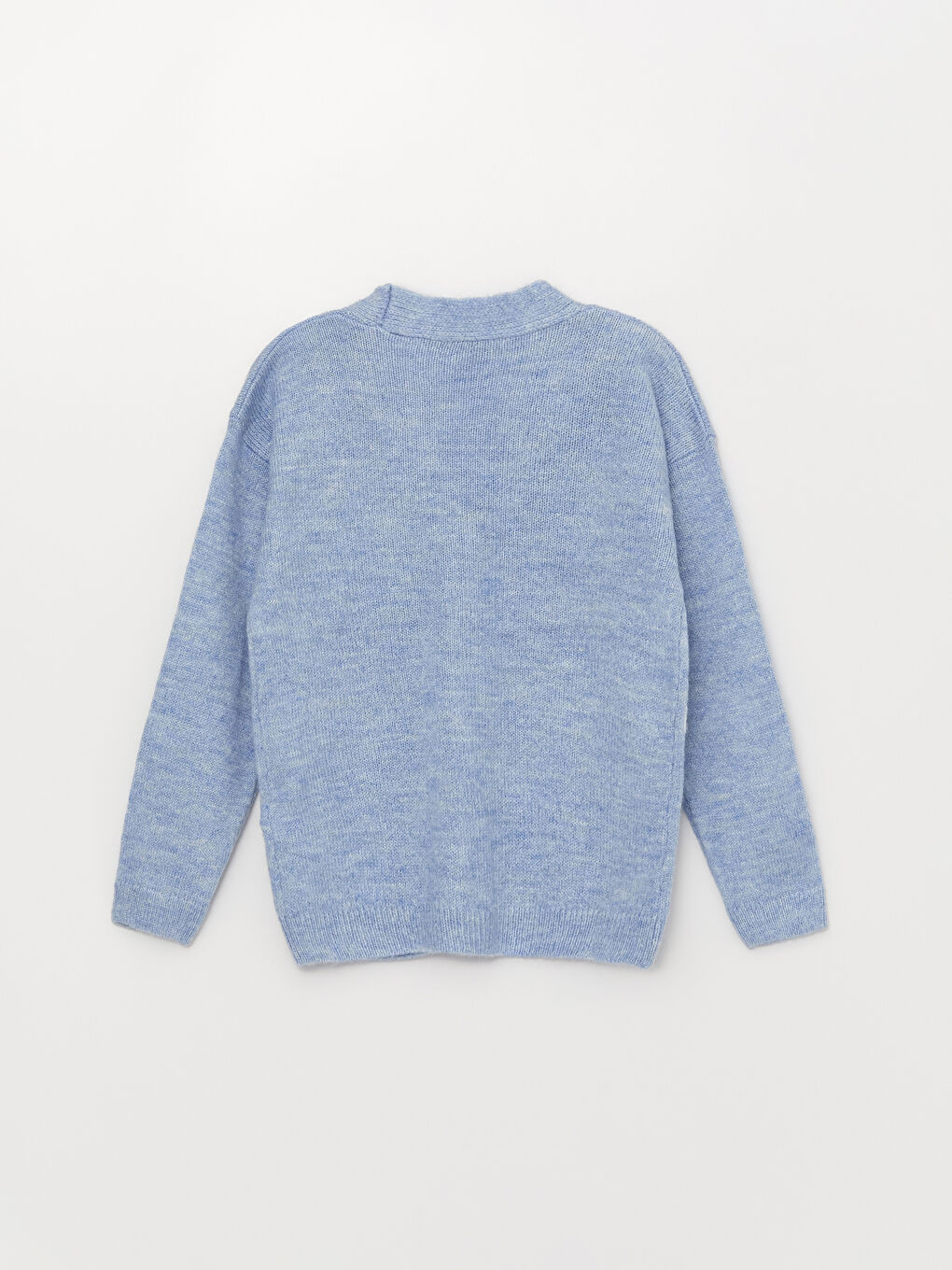 Mavi V Yaka Uzun Kollu Kız Çocuk Triko Hırka-1