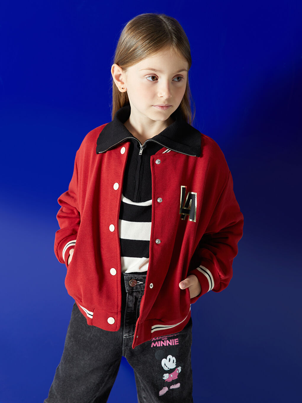 LCW Kids Пуловер с поло яка, раиран, с дълъг ръкав, трикотажен, за момичета -W31287Z4-LEG