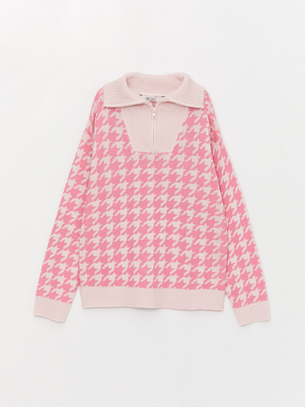 LCW Kids Polo Neck Houndstooth Patterned Girl's Knitwear Sweater -W31289Z4-LNQ