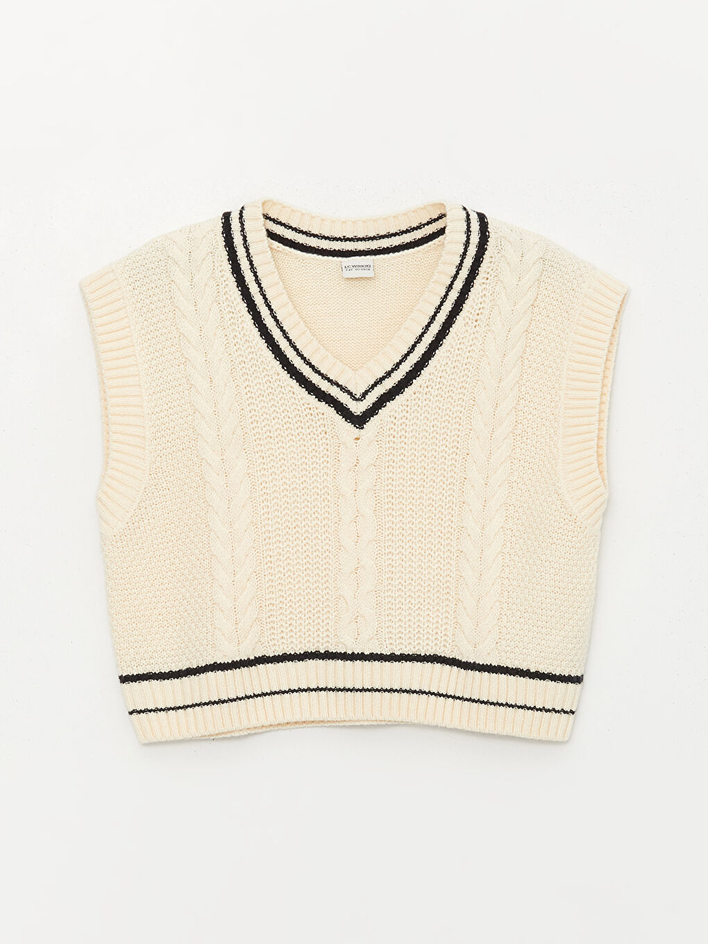 Vesta Pulover Tricotată cu Model pentru Fete cu Decolteu în V