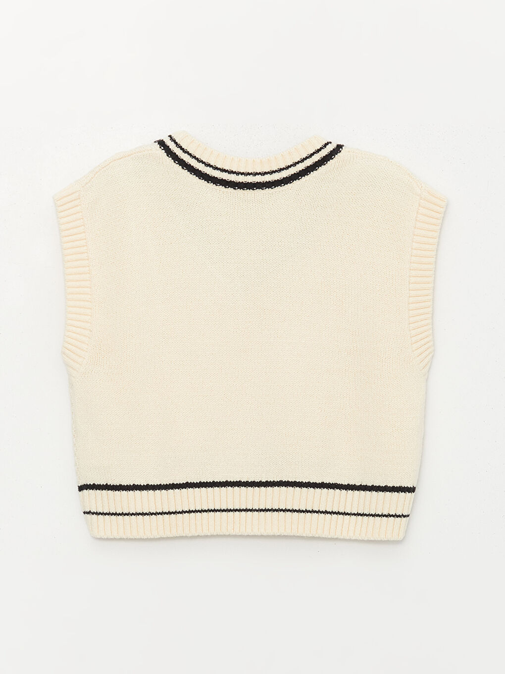 Vesta Pulover Tricotată cu Model pentru Fete cu Decolteu în V-1