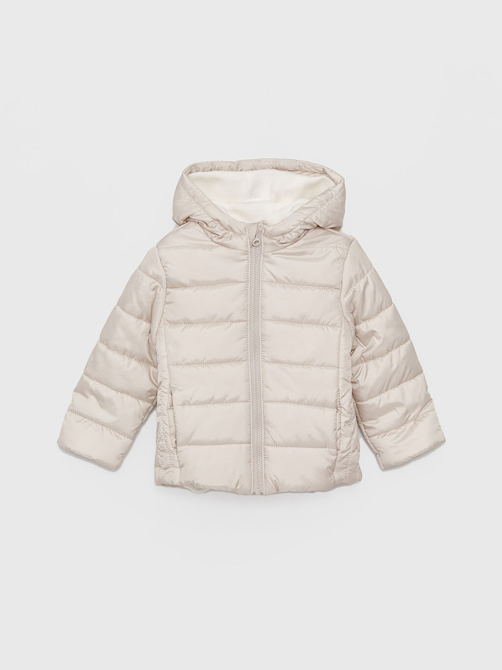 Bej Kapüşonlu Uzun Kollu Erkek Bebek Şişme Mont