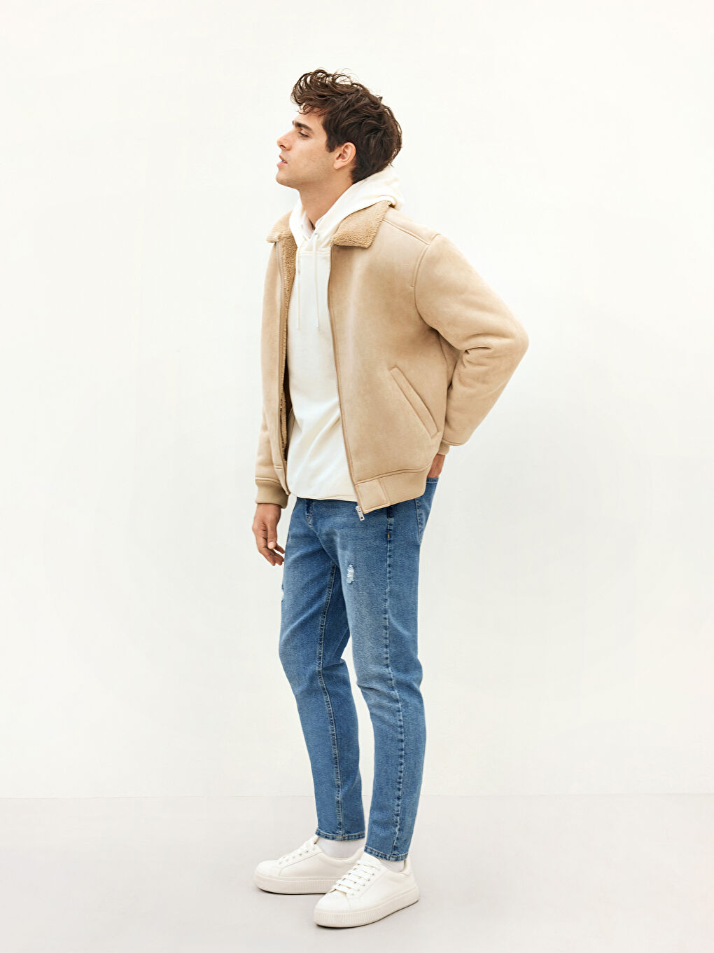 Standard Fit Collared Neck Suede Men's Coat