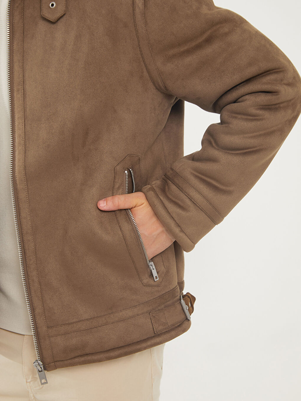 Schmal Geschnittener Wildleder Mantel für Herren mit Kragen-6