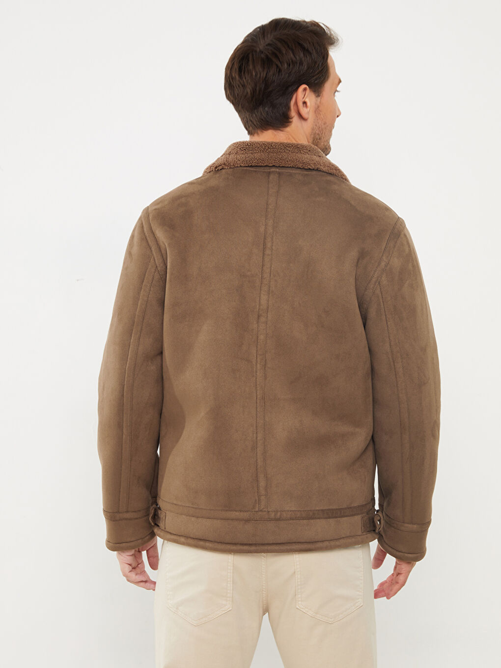 Schmal Geschnittener Wildleder Mantel für Herren mit Kragen-7