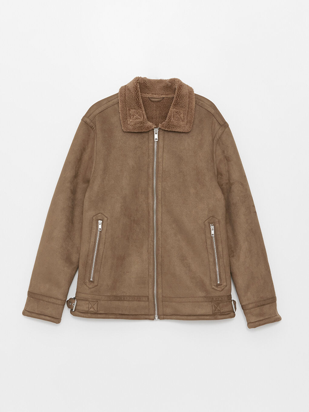 Schmal Geschnittener Wildleder Mantel für Herren mit Kragen-8