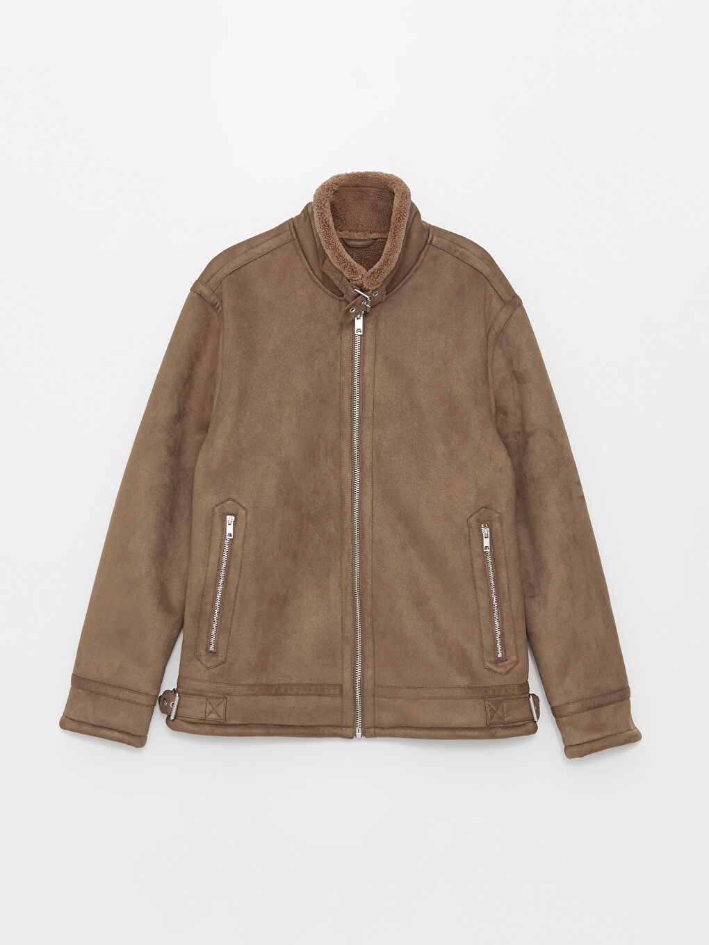 Schmal Geschnittener Wildleder Mantel für Herren mit Kragen-9