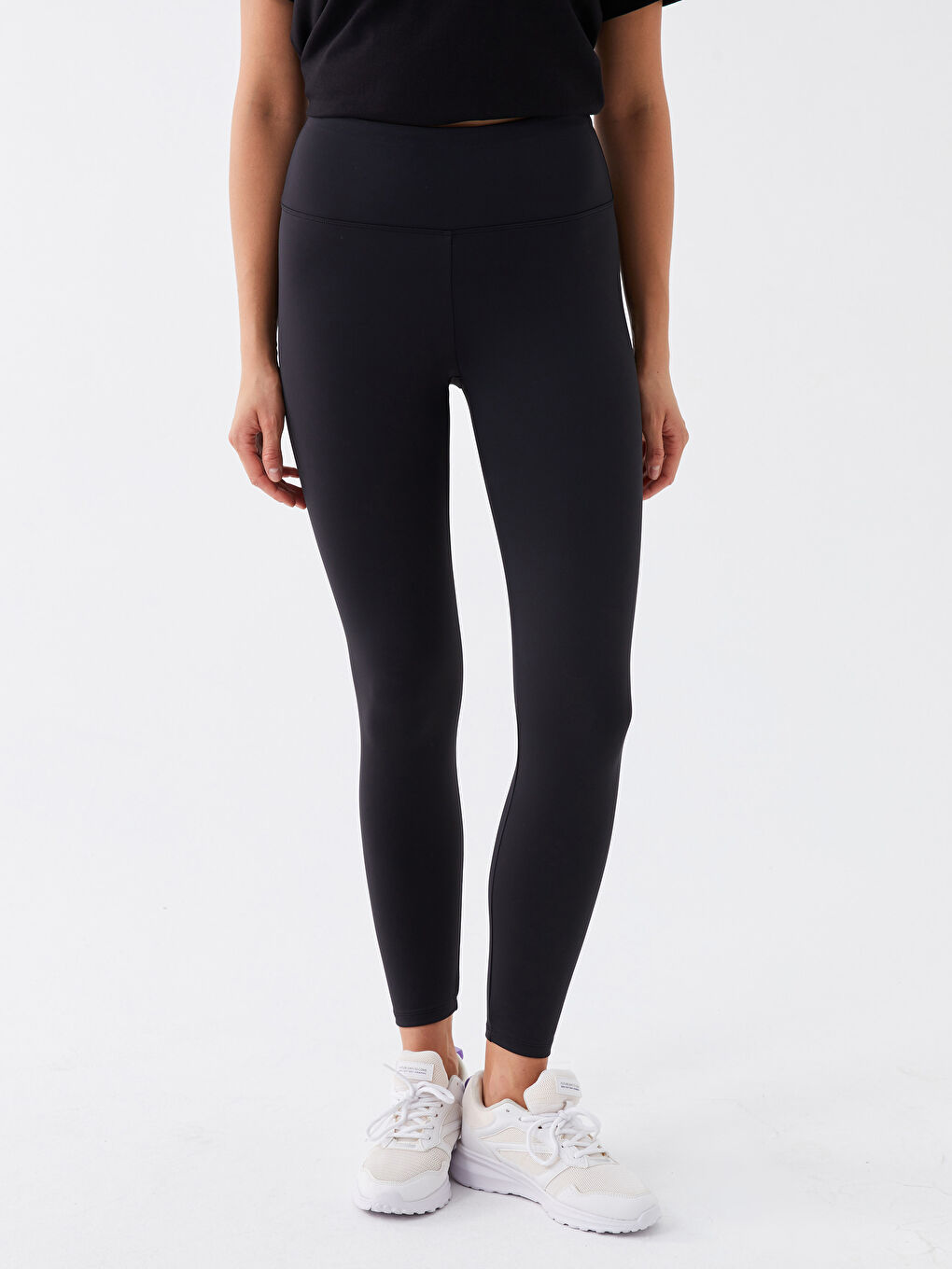 Elasticated Waist Plain Interlock Women's Leggings-3