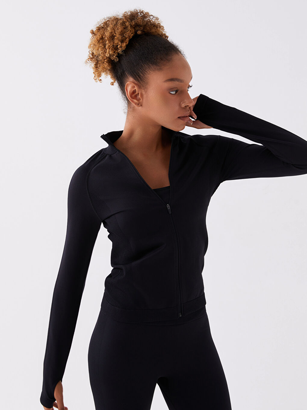 XSIDE ACTIVE Dik Yaka Düz Uzun Kollu Kadın Dikişsiz Spor Hırka -W31319Z8-CVL