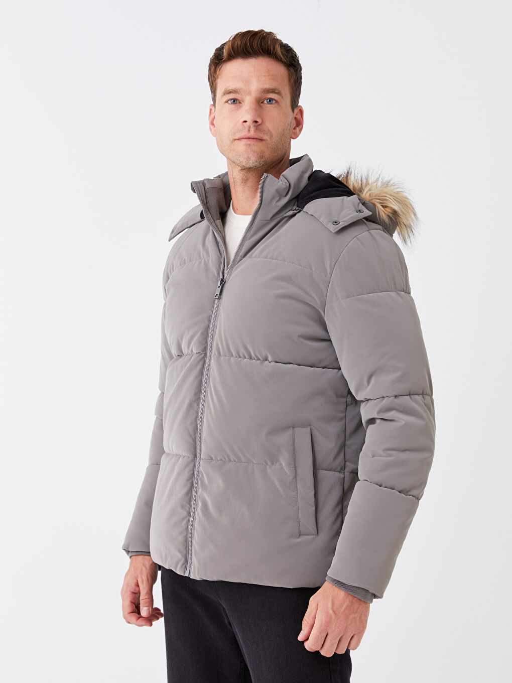 Palton Matlasată Pentru Bărbați Cu Glugă Croială Standard