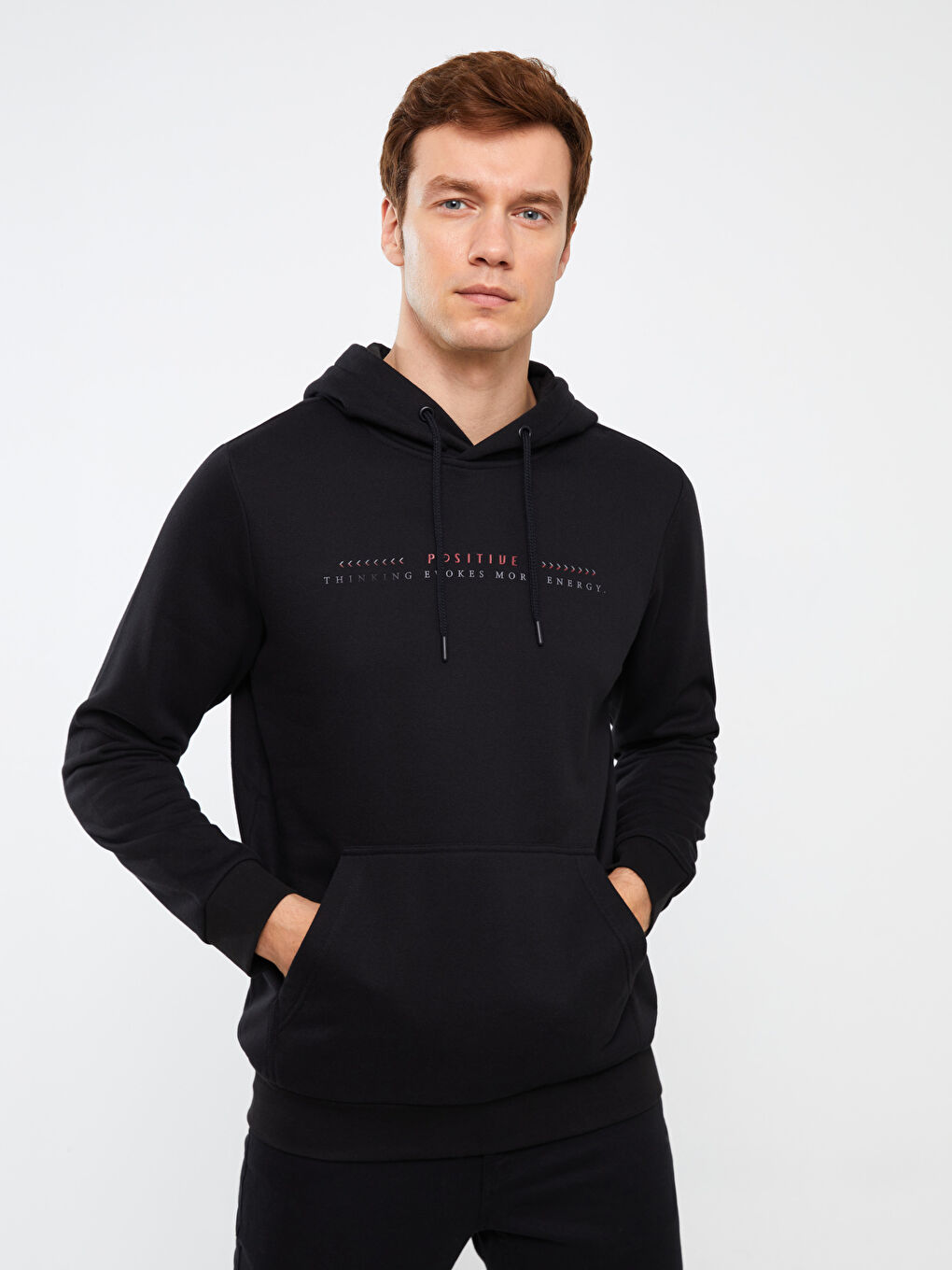 LCWAIKIKI Classic Yeni Siyah Uzun Kollu Baskılı Erkek Hoodie