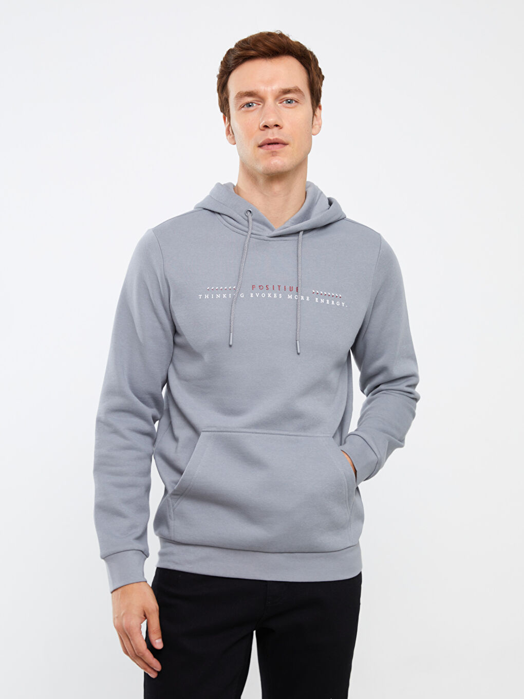 LCWAIKIKI Classic Gri Uzun Kollu Baskılı Erkek Hoodie