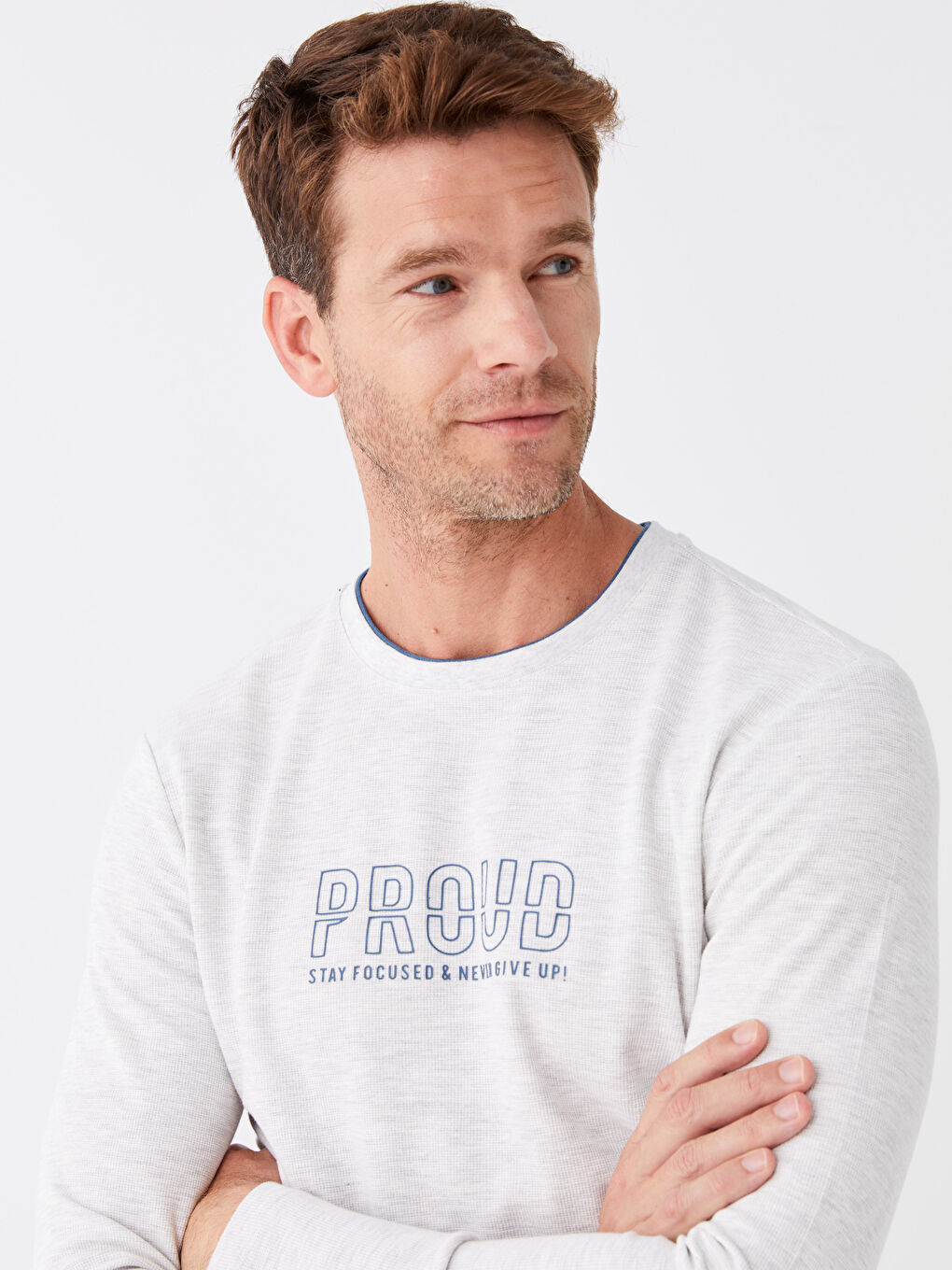 Tricou cu Mânecă Lungă, Guler Rotund, Imprimat pentru Bărbați