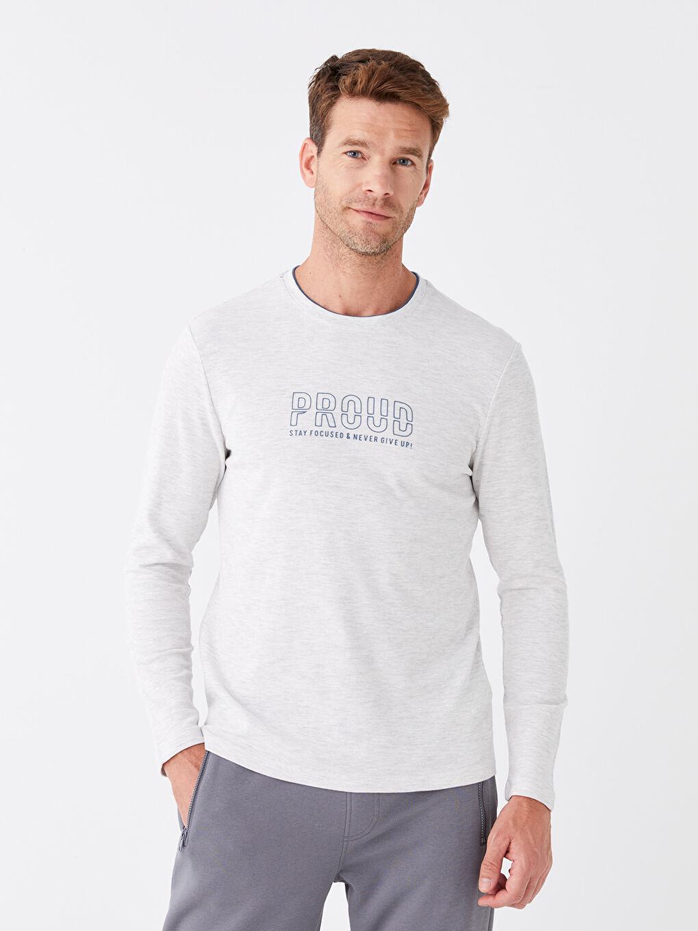 Tricou cu Mânecă Lungă, Guler Rotund, Imprimat pentru Bărbați-1