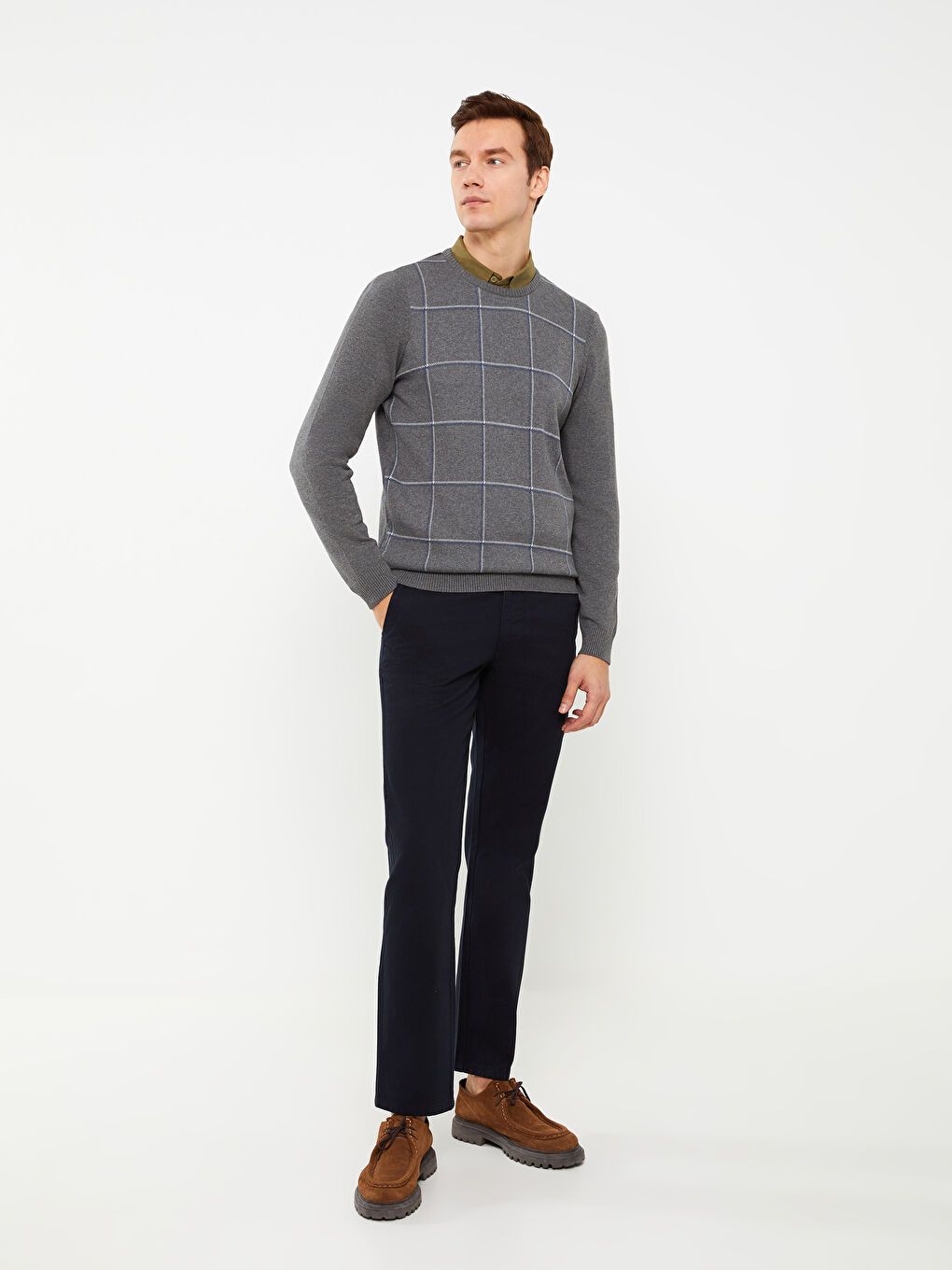 Gri Bisiklet Yaka Erkek Triko Kazak-1