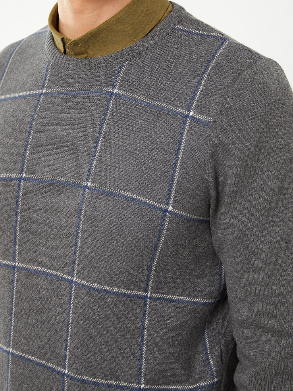 Gri Bisiklet Yaka Erkek Triko Kazak-2