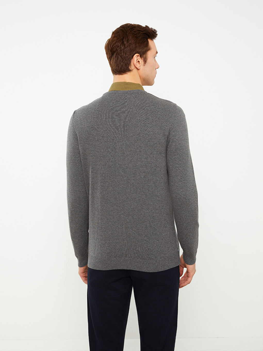 Gri Bisiklet Yaka Erkek Triko Kazak-3