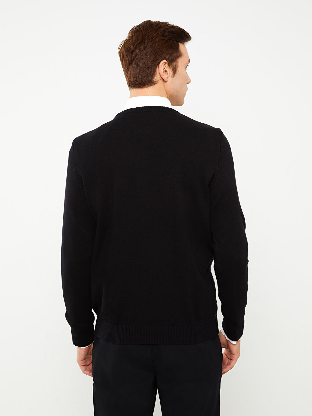 Siyah Bisiklet Yaka Erkek Triko Kazak-4