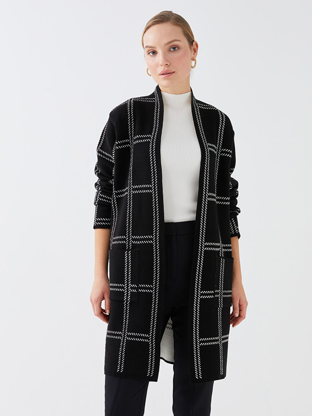 Shawl Collar Patterned Long Sleeve Women's Knitwear Cardigan