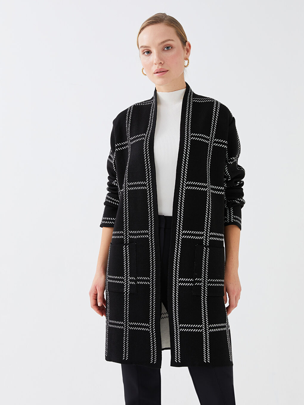 Shawl Collar Patterned Long Sleeve Women's Knitwear Cardigan-1