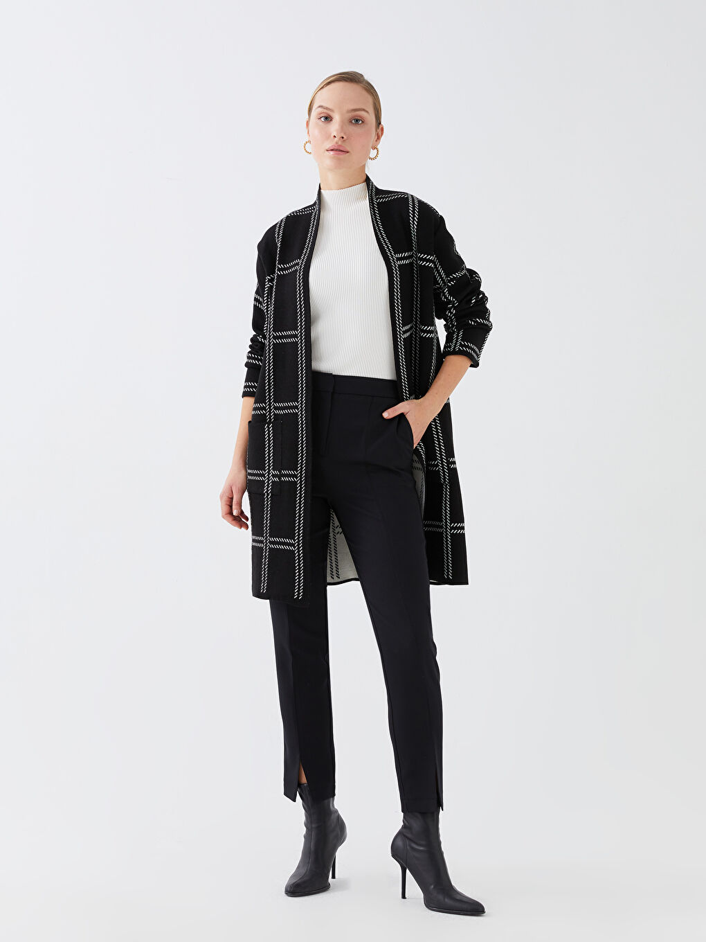 Shawl Collar Patterned Long Sleeve Women's Knitwear Cardigan-2