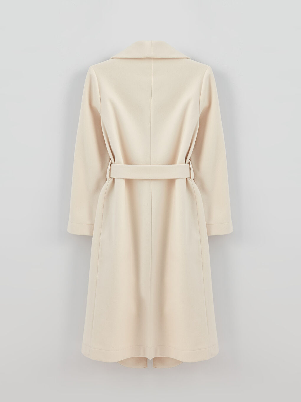 Bej Şal Yaka Düz Uzun Kollu Kadın Kaşe Kaban-7