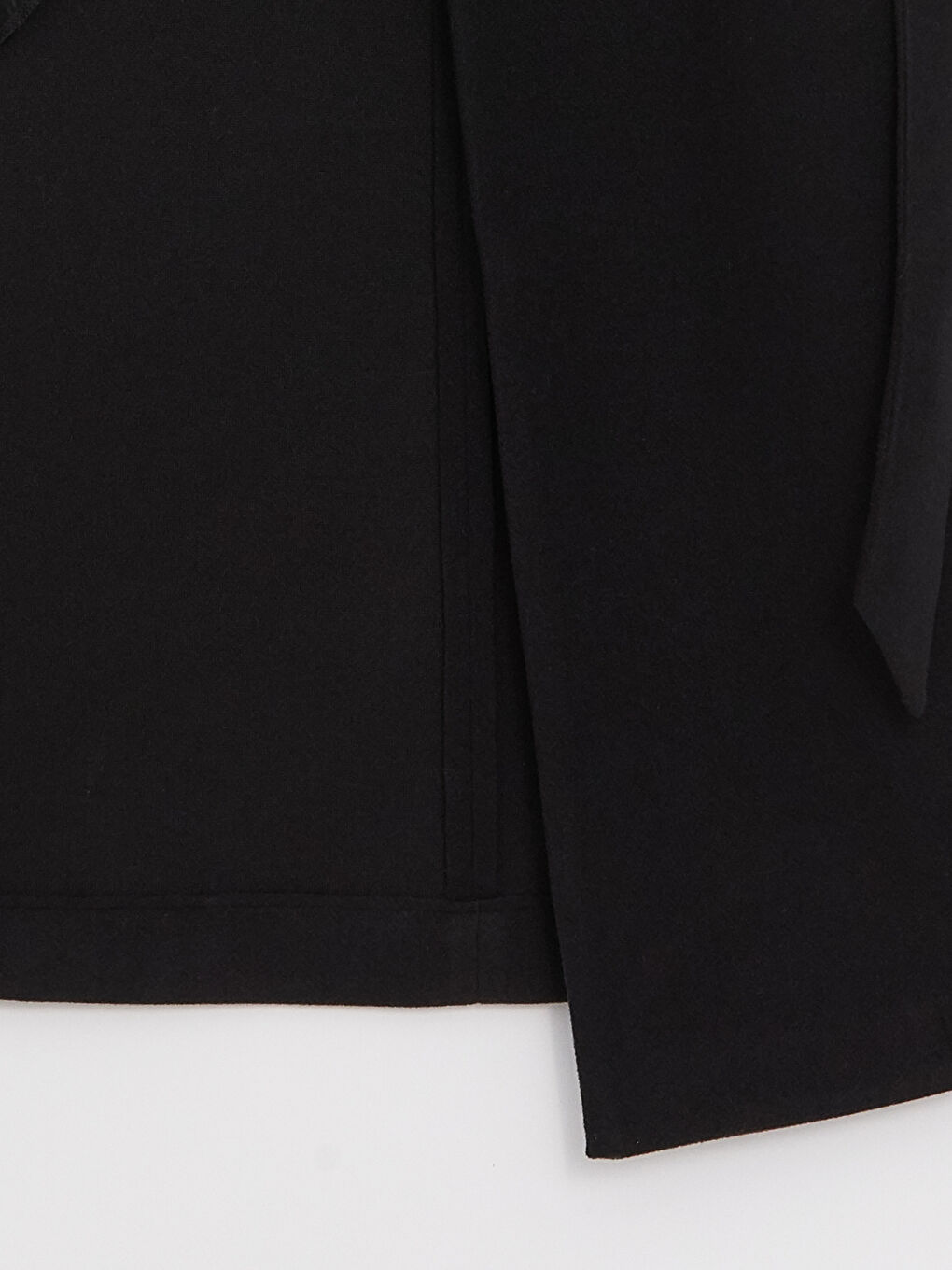 Siyah Şal Yaka Düz Uzun Kollu Kadın Kaşe Kaban-8