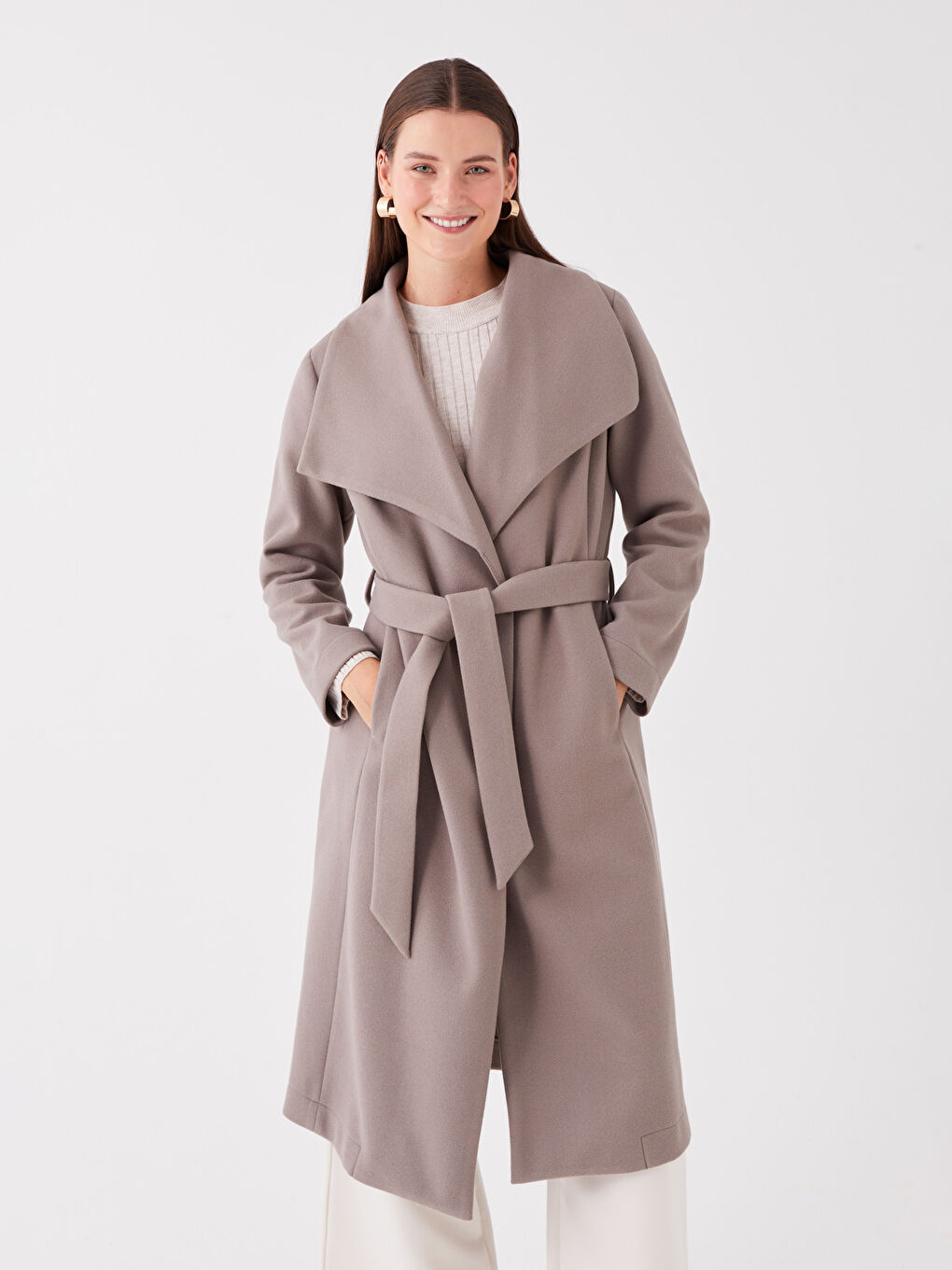 Palton pentru Femei cu Guler cu Dublu Piept și Cusături Simple-2