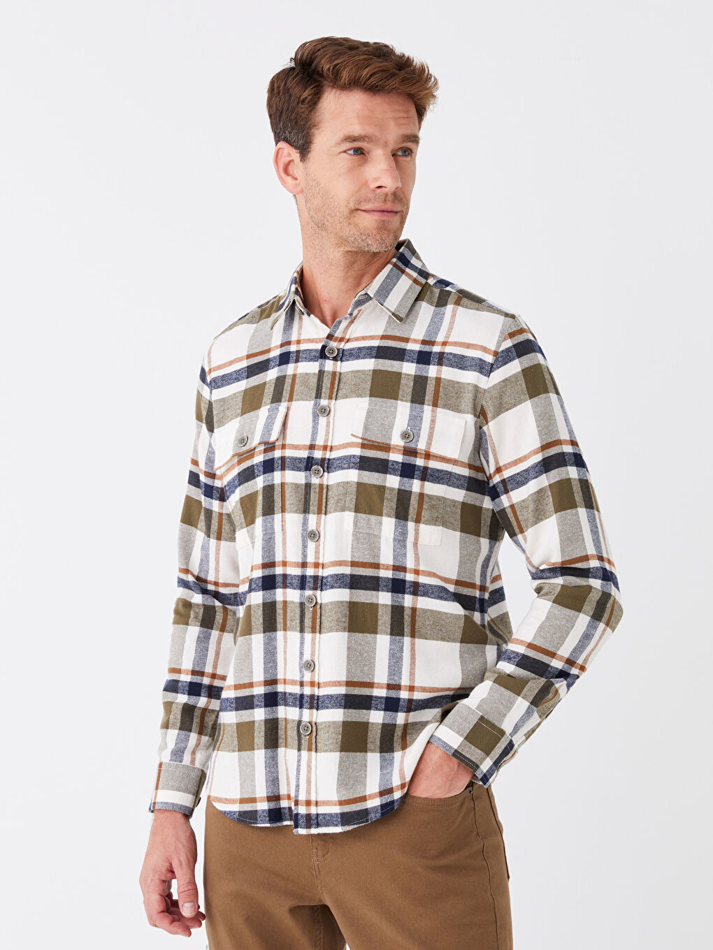 LCWAIKIKI Classic Regular Fit Long Sleeve Plaid Gabardine Men's Shirt -W31406Z8-LMU