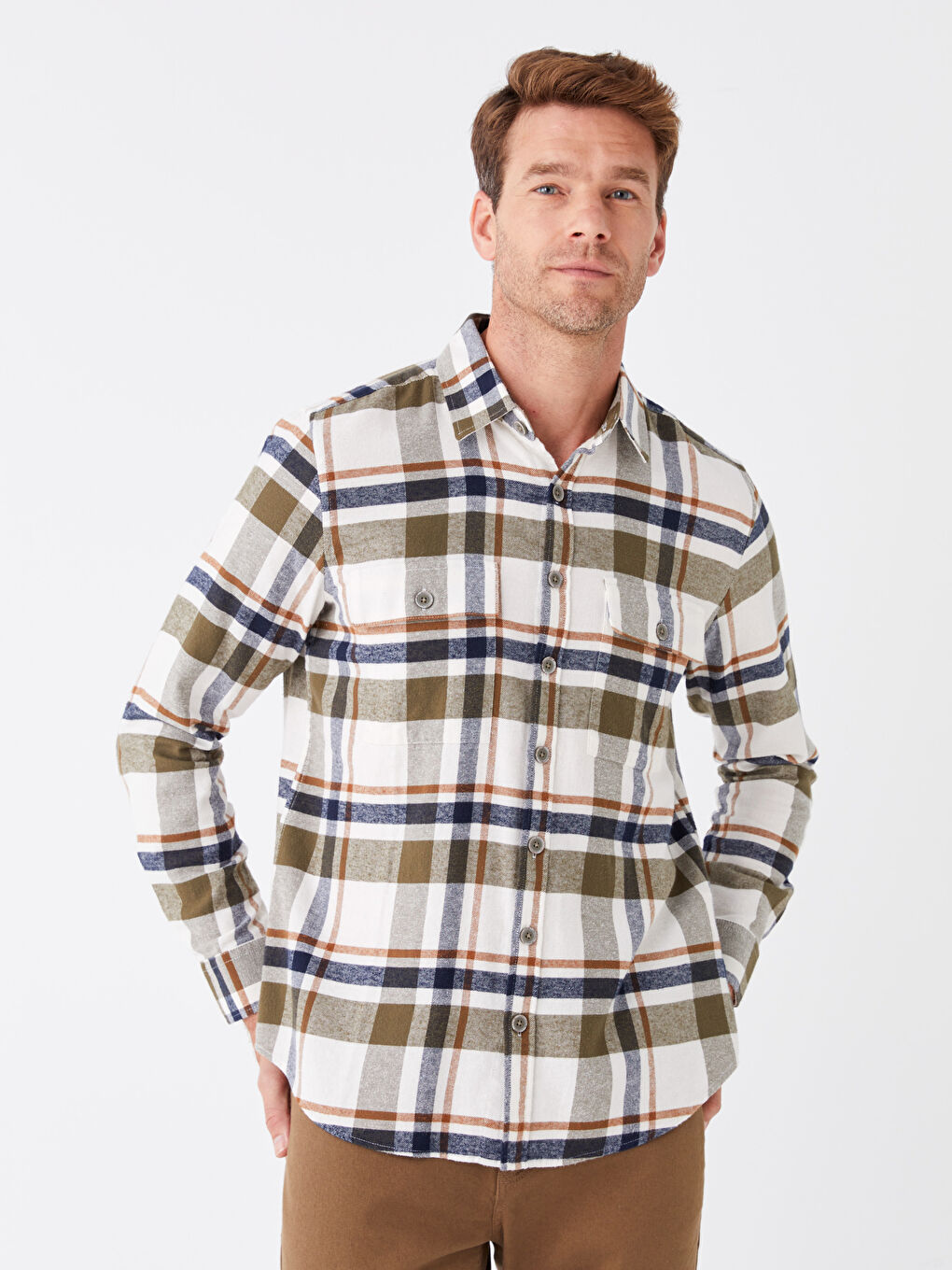 LCWAIKIKI Classic Regular Fit Long Sleeve Plaid Gabardine Men's Shirt -W31406Z8-LMU