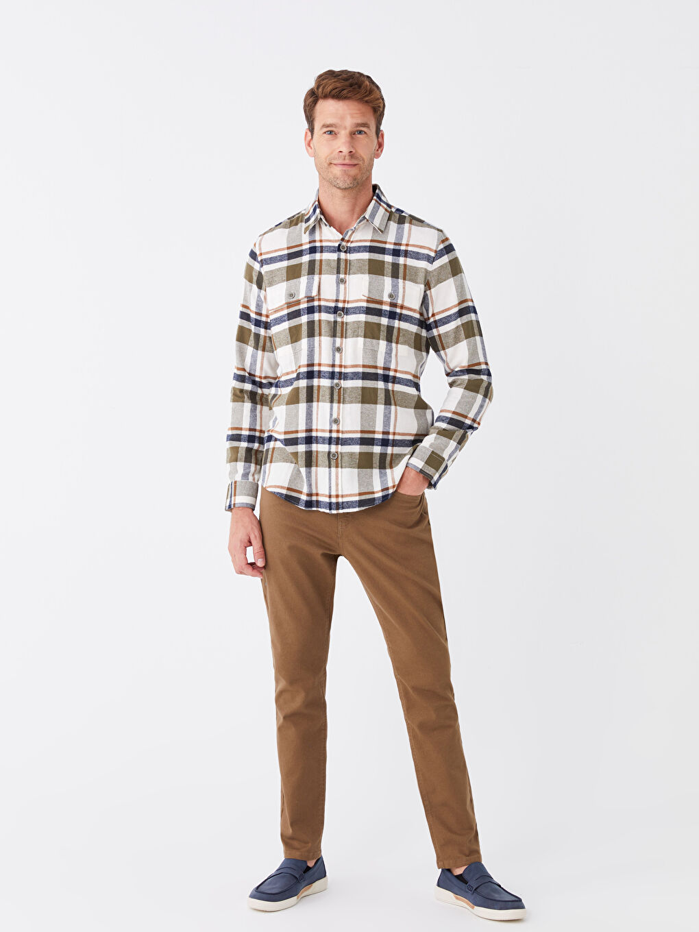 LCWAIKIKI Classic Regular Fit Long Sleeve Plaid Gabardine Men's Shirt -W31406Z8-LMU