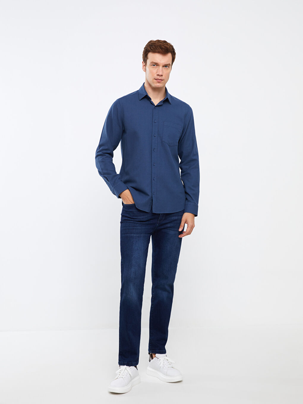 İndigo Regular Fit Uzun Kollu Poplin Erkek Gömlek-2