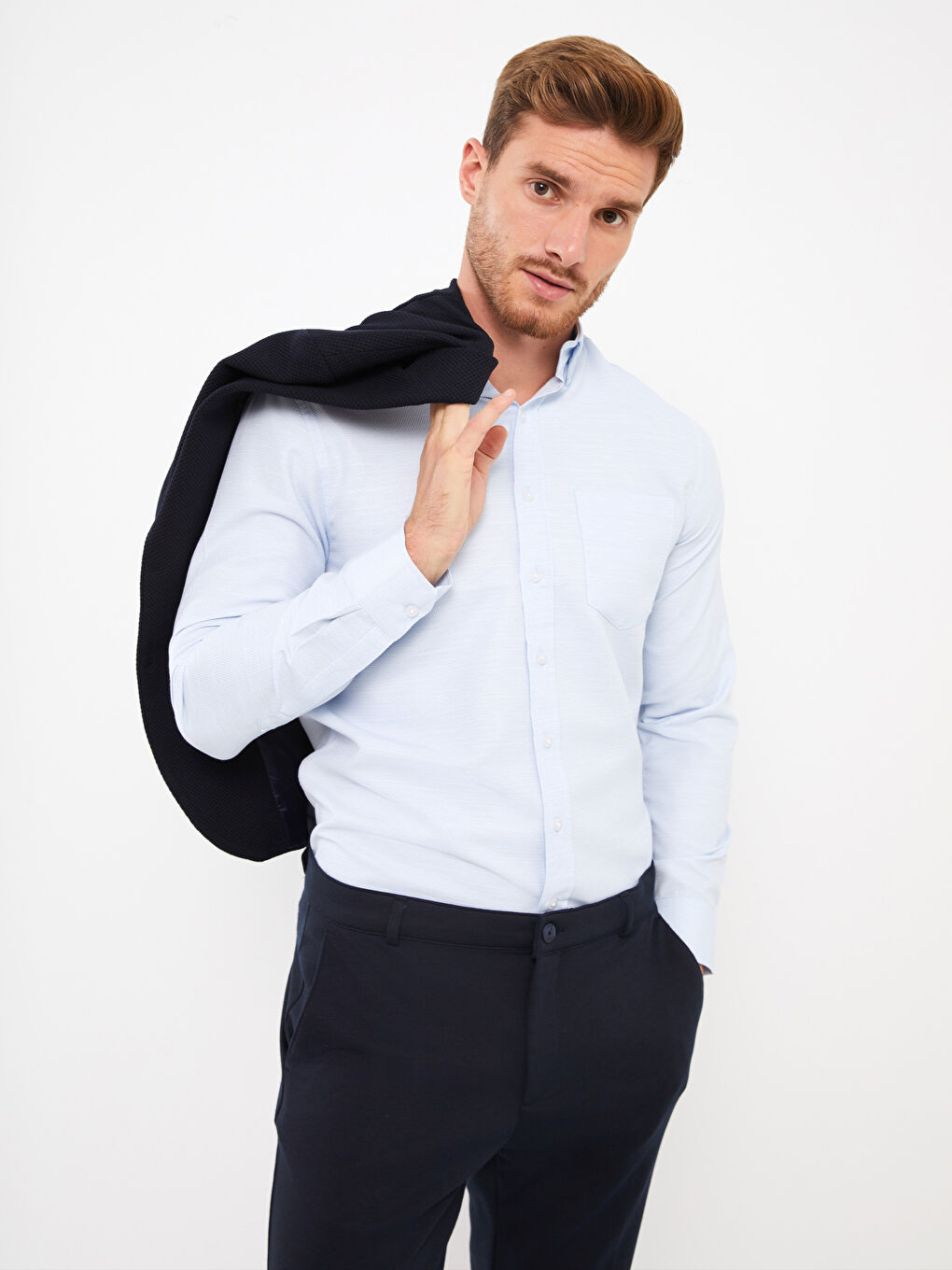 Mavi Regular Fit Uzun Kollu Armürlü Erkek Gömlek-1