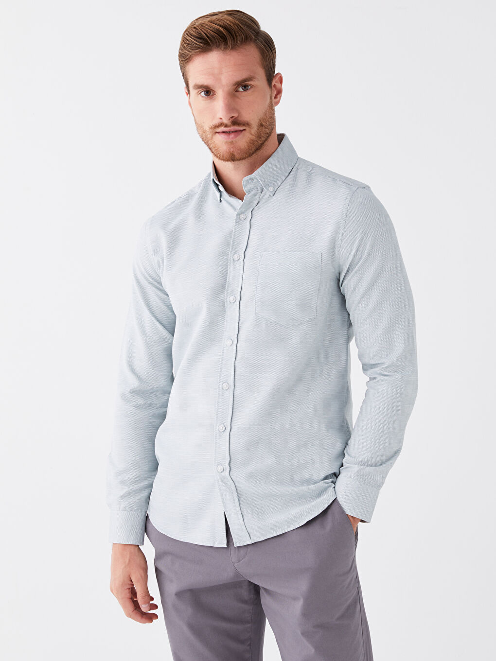 Turkuaz Regular Fit Uzun Kollu Armürlü Erkek Gömlek