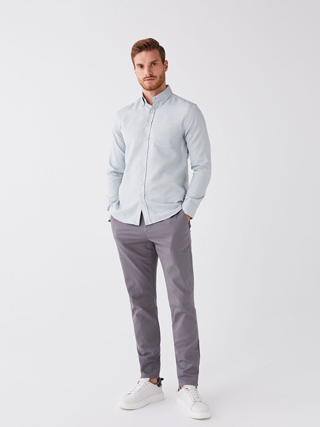 Turkuaz Regular Fit Uzun Kollu Armürlü Erkek Gömlek-1