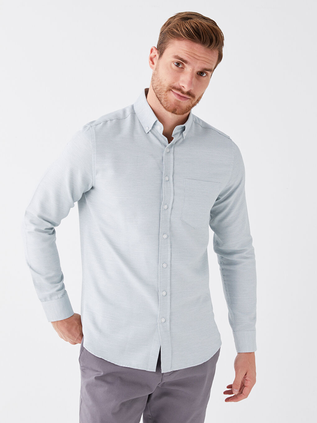 Turkuaz Regular Fit Uzun Kollu Armürlü Erkek Gömlek-2