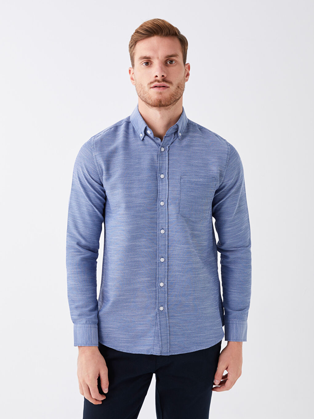 İndigo Regular Fit Uzun Kollu Armürlü Erkek Gömlek