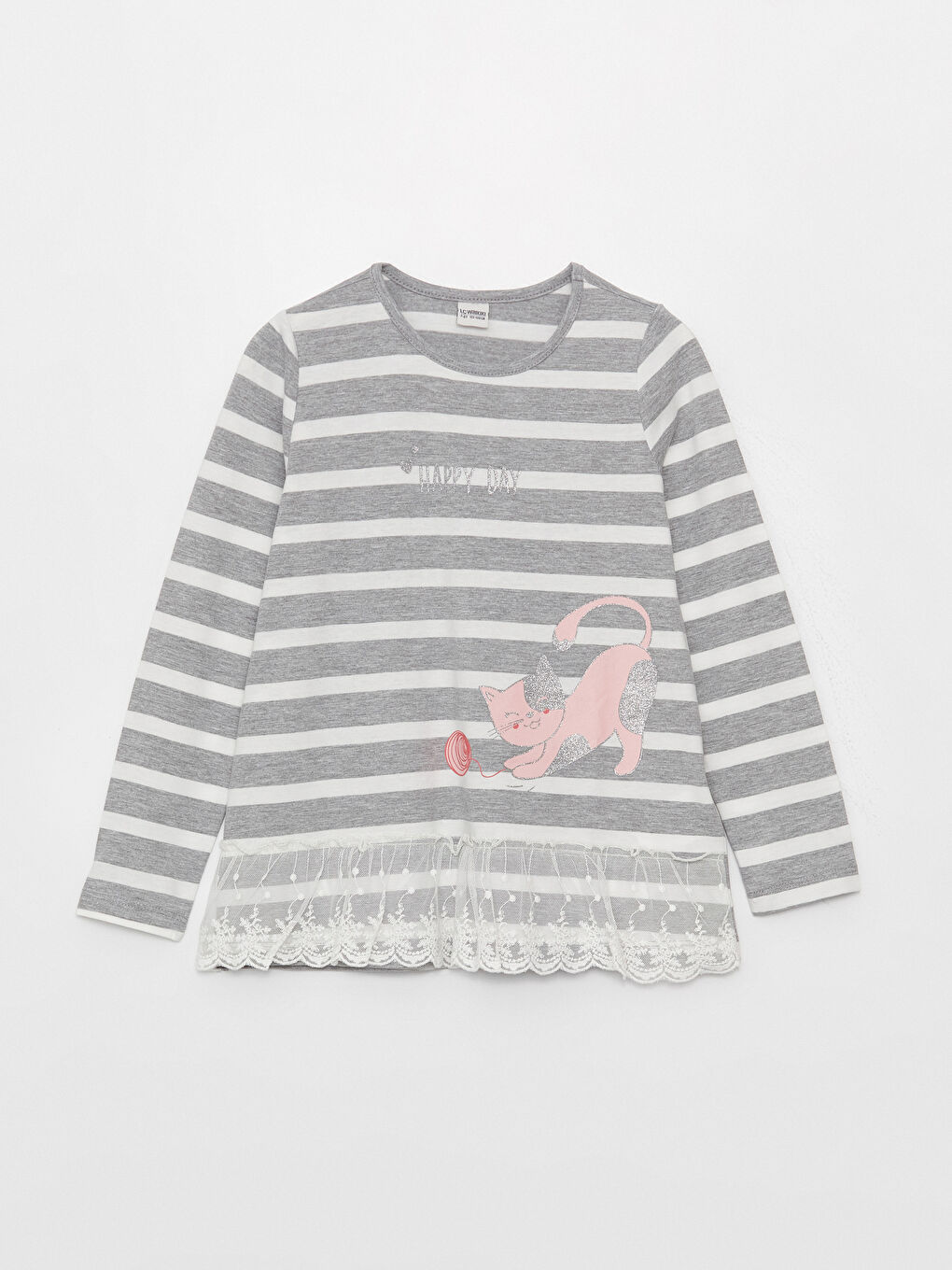 تيشيرت كم طويل مطبوع بياقة دائرية للبنات وبنطلون ضيق-1