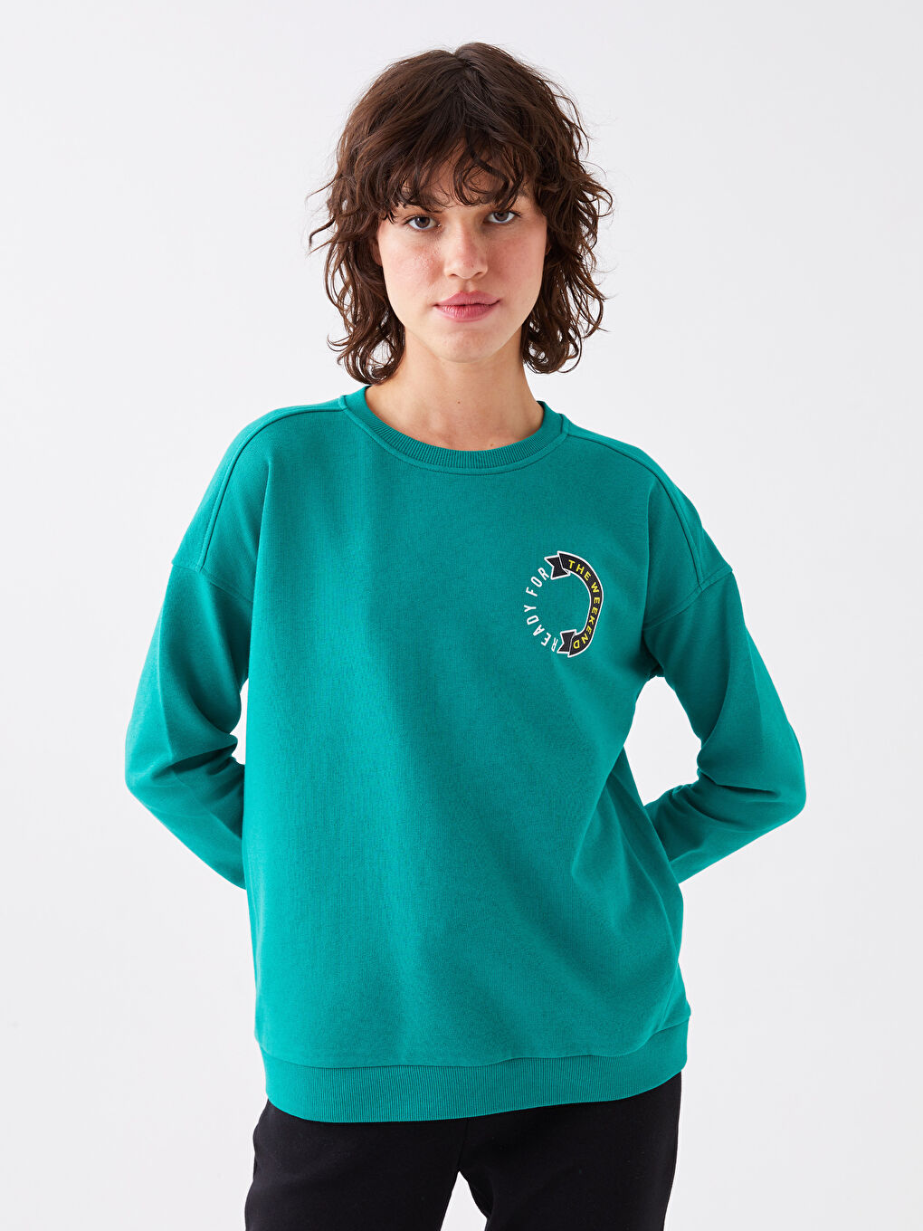 LCW ECO Yeşil Bisiklet Yaka Baskılı Uzun Kollu Kadın Sweatshirt - 2